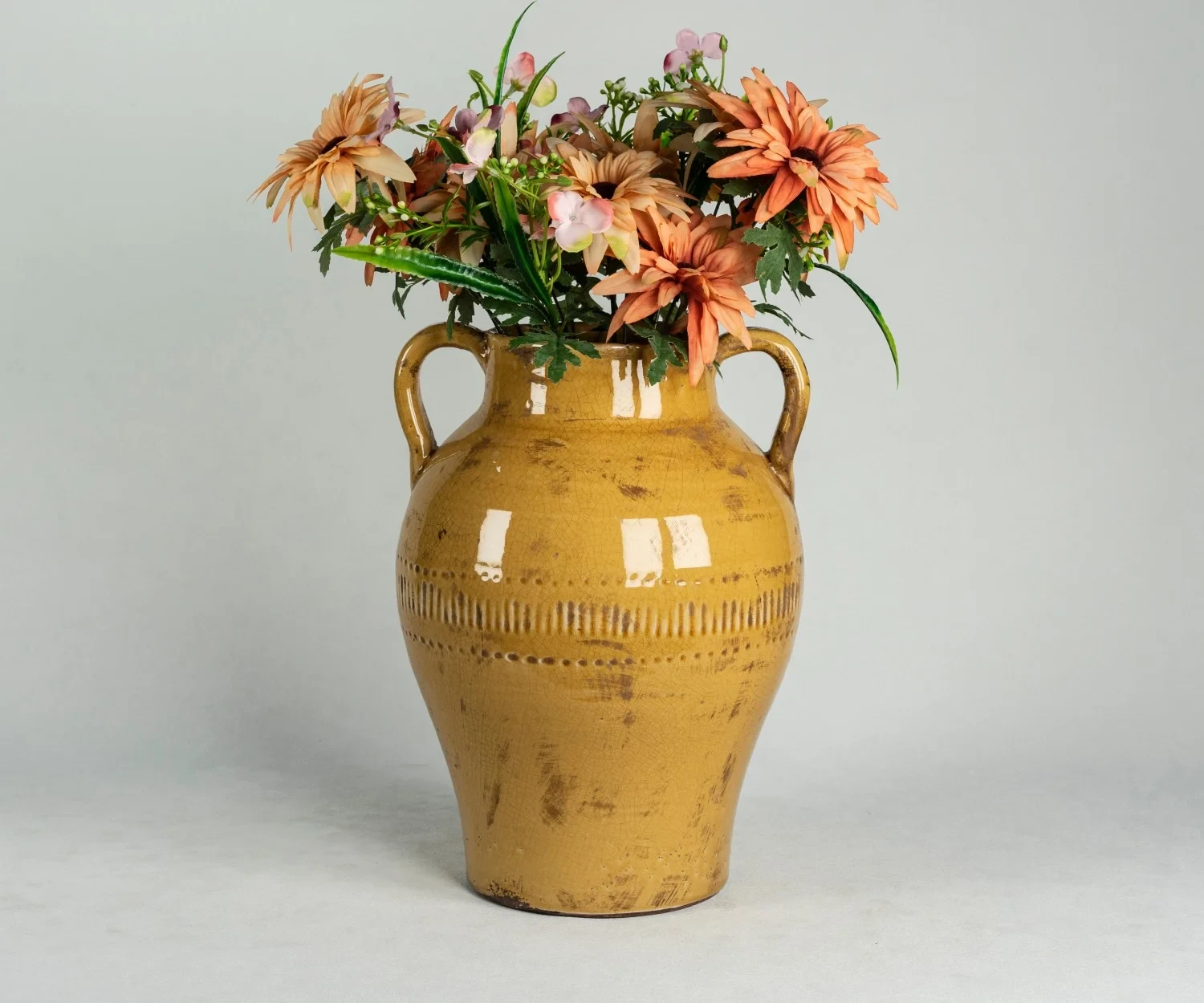 Yellow Glaze Double Handle Vase